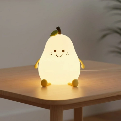 5 Farklı Renk Modlu Armut Figürlü Pofuduk LED Gece Lambası–Yumuşak Dokulu Çocuk Odası ve Dekoratif Şarjlı Ortam Işığı (5365)