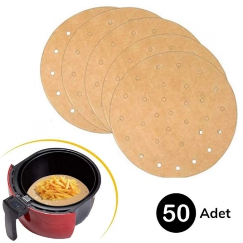 50 Adet Air Fryer Pişirme Kağıdı Tek Kullanımlık Hava Fritöz Yapışmaz Yağlı Kağıt Delikli Model (5365)
