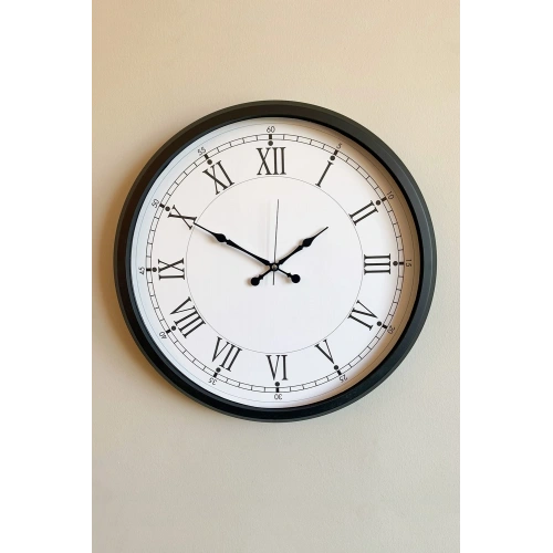 52 cm Siyah Metal Roma Rakamlı Duvar Saati