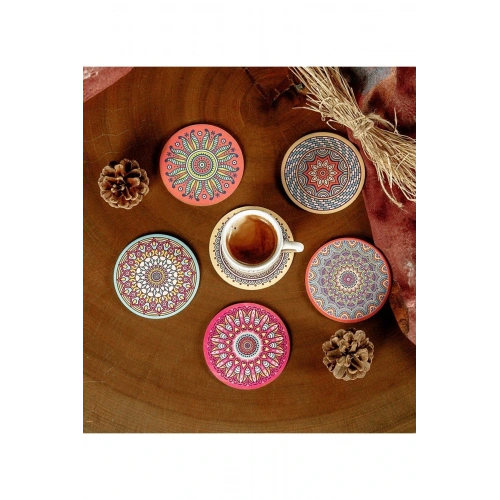 6 Adet Çini Tasarımlı Mdf Bardak Altlığı