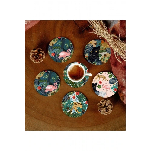 6 Adet Desenli Mdf Bardak Altlığı