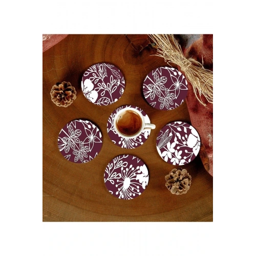 6 Adet Desenli Mdf Bardak Altlığı