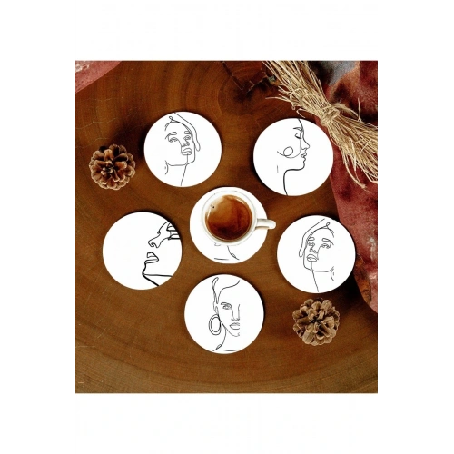 6 Adet Desenli Mdf Bardak Altlığı