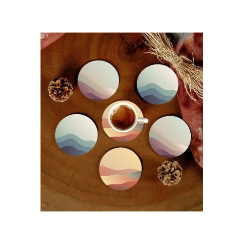 6 Adet Desenli Mdf Bardak Altlığı