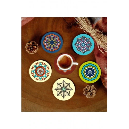 6 Adet Desenli Mdf Bardak Altlığı