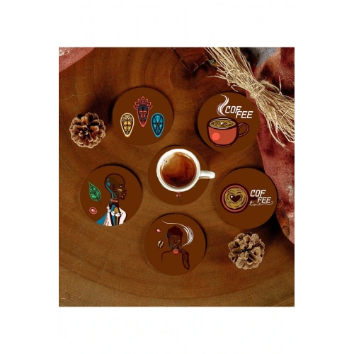 6 Adet Desenli Mdf Bardak Altlığı