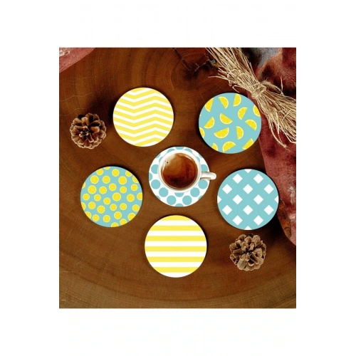 6 Adet Desenli Mdf Bardak Altlığı