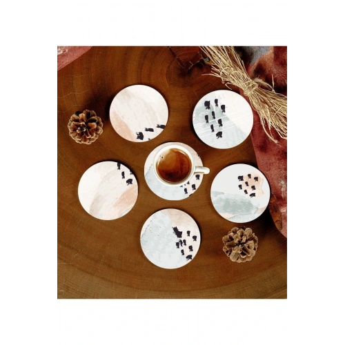 6 Adet Desenli Mdf Bardak Altlığı