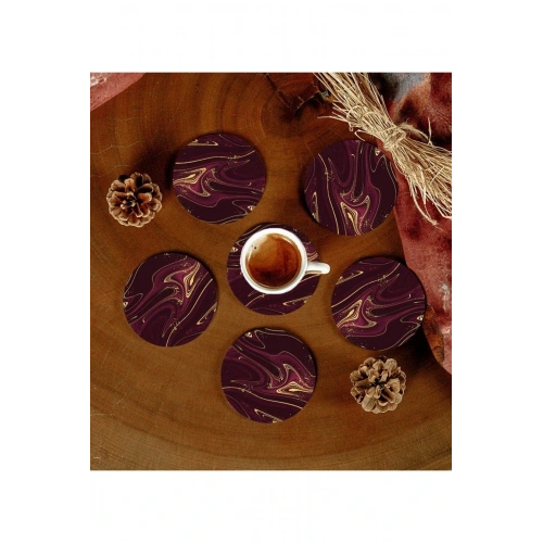 6 Adet Desenli Mdf Bardak Altlığı