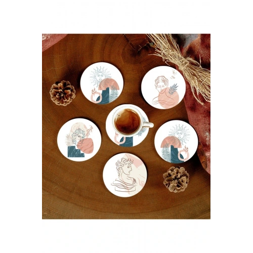 6 Adet Desenli Mdf Bardak Altlığı