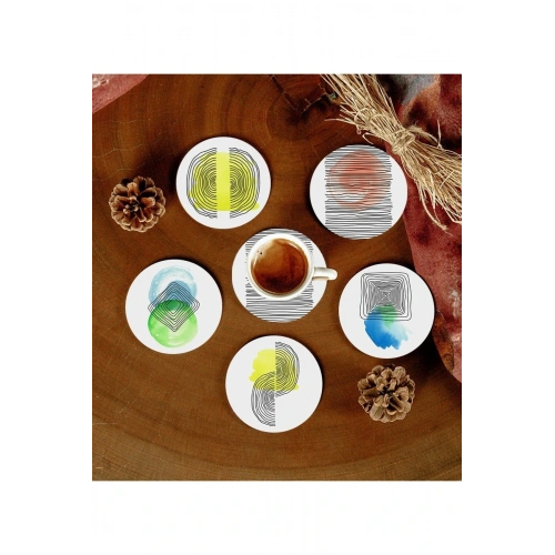 6 Adet Desenli Mdf Bardak Altlığı