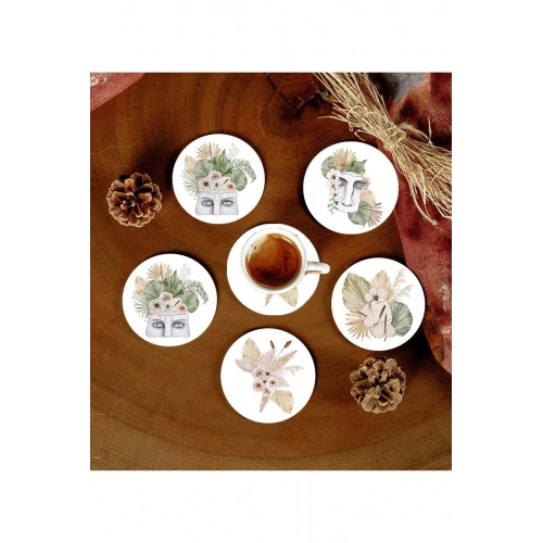 6 Adet Desenli Mdf Bardak Altlığı