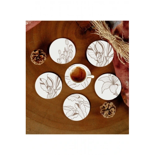 6 Adet Desenli Mdf Bardak Altlığı