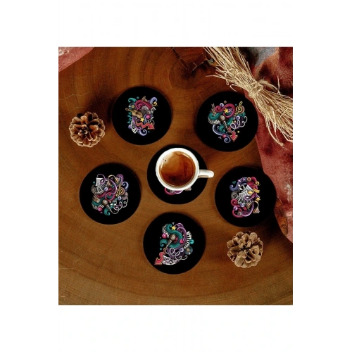 6 Adet Desenli Mdf Bardak Altlığı