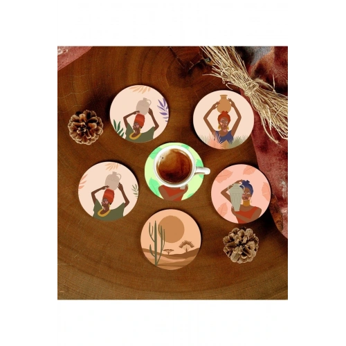 6 Adet Desenli Mdf Bardak Altlığı