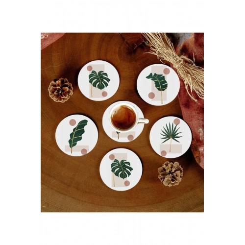 6 Adet Desenli Mdf Bardak Altlığı