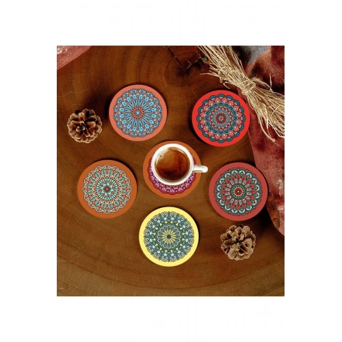 6 Adet Desenli Mdf Bardak Altlığı