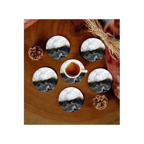 6 Adet Desenli Mdf Bardak Altlığı