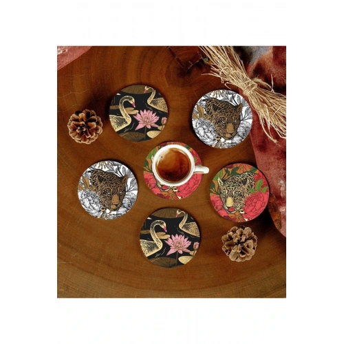 6 Adet Desenli Mdf Bardak Altlığı