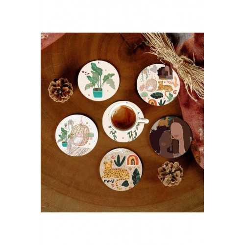 6 Adet Desenli Mdf Bardak Altlığı