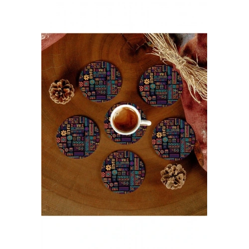 6 Adet Desenli Mdf Bardak Altlığı