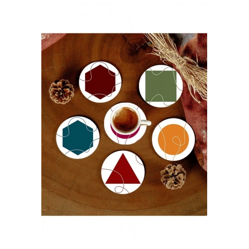 6 Adet Desenli Mdf Bardak Altlığı