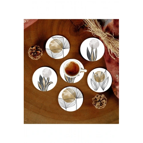 6 Adet Desenli Mdf Bardak Altlığı