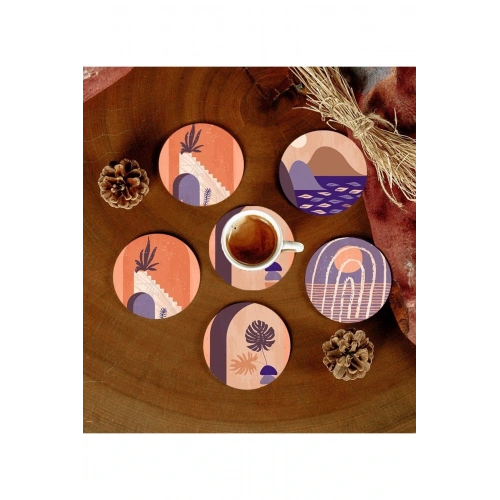 6 Adet Desenli Mdf Bardak Altlığı