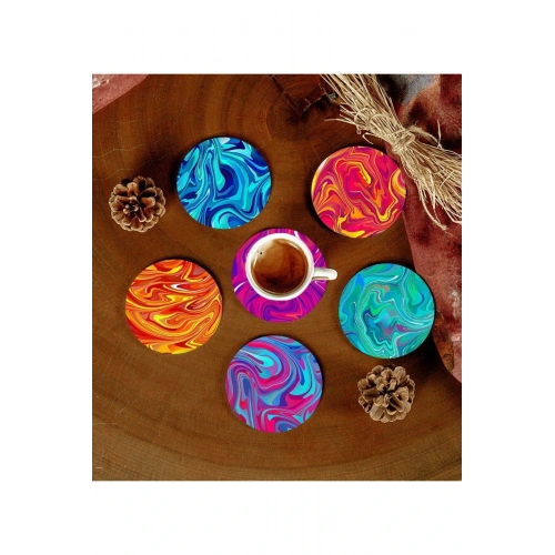 6 Adet Desenli Mdf Bardak Altlığı