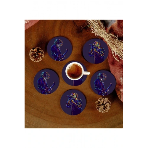 6 Adet Desenli Mdf Bardak Altlığı