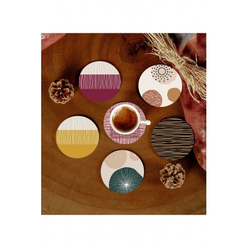 6 Adet Desenli Mdf Bardak Altlığı