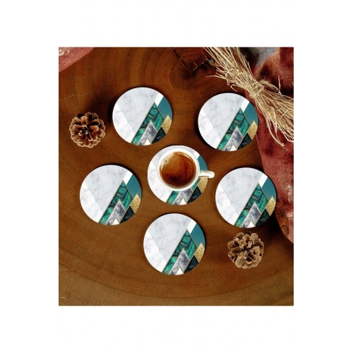 6 Adet Desenli Mdf Bardak Altlığı