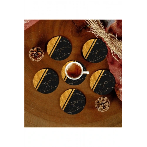 6 Adet Desenli Mdf Bardak Altlığı