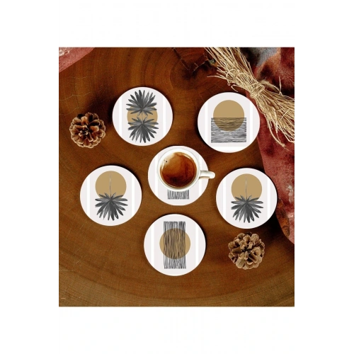 6 Adet Desenli Mdf Bardak Altlığı