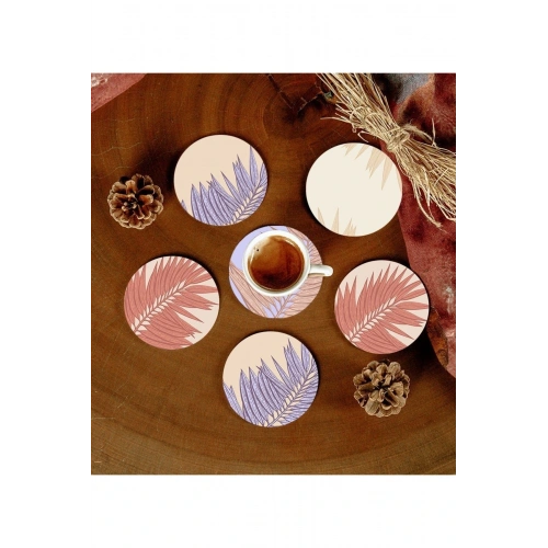 6 Adet Desenli Mdf Bardak Altlığı