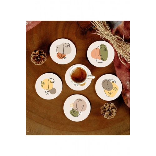 6 Adet Desenli Mdf Bardak Altlığı