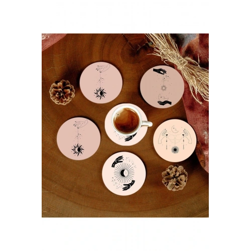 6 Adet Desenli Mdf Bardak Altlığı