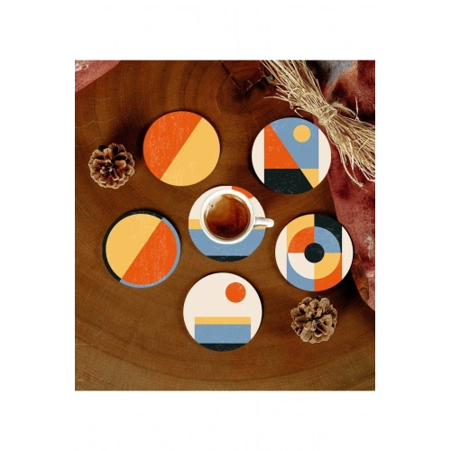 6 Adet Desenli Mdf Bardak Altlığı