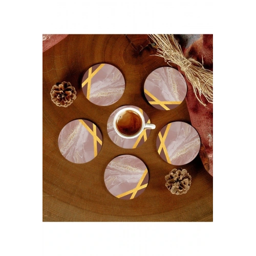 6 Adet Desenli Mdf Bardak Altlığı