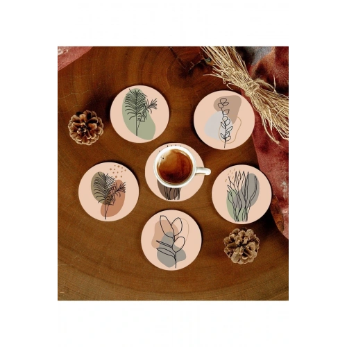 6 Adet Desenli Mdf Bardak Altlığı