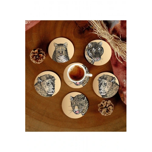 6 Adet Desenli Mdf Bardak Altlığı