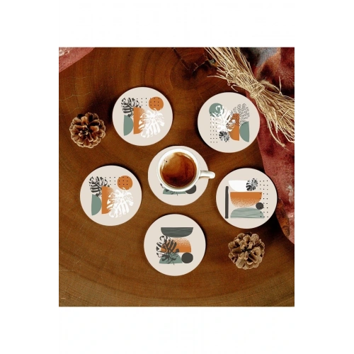 6 Adet Desenli Mdf Bardak Altlığı