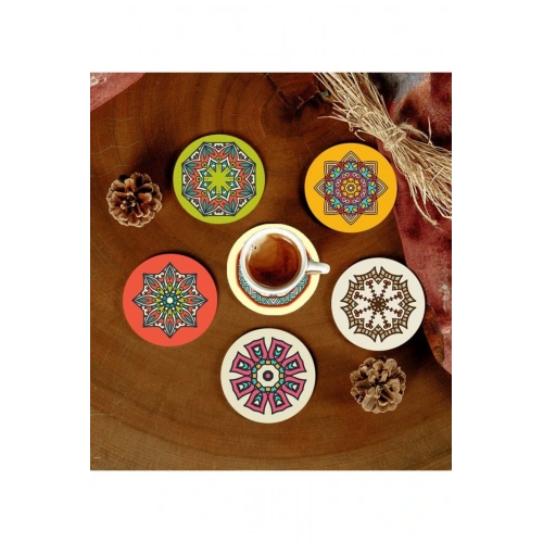 6 Adet Desenli Mdf Bardak Altlığı