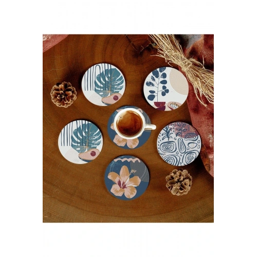 6 Adet Desenli Mdf Bardak Altlığı