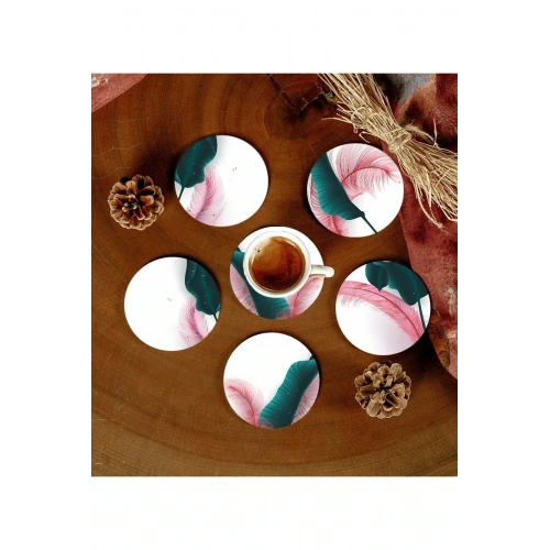 6 Adet Desenli Mdf Bardak Altlığı