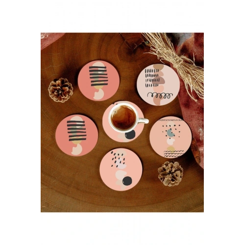 6 Adet Desenli Mdf Bardak Altlığı