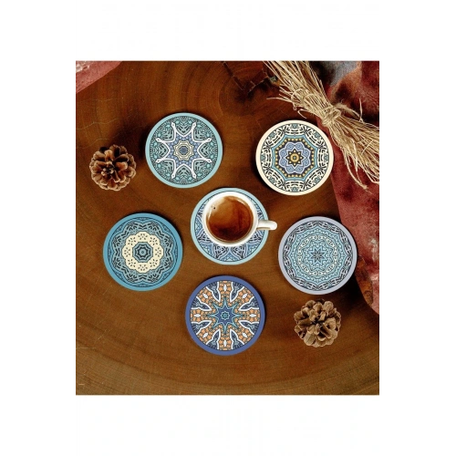 6 Adet Desenli Mdf Bardak Altlığı