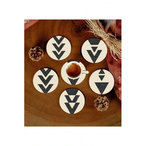 6 Adet Desenli Mdf Bardak Altlığı