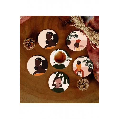 6 Adet Desenli Mdf Bardak Altlığı