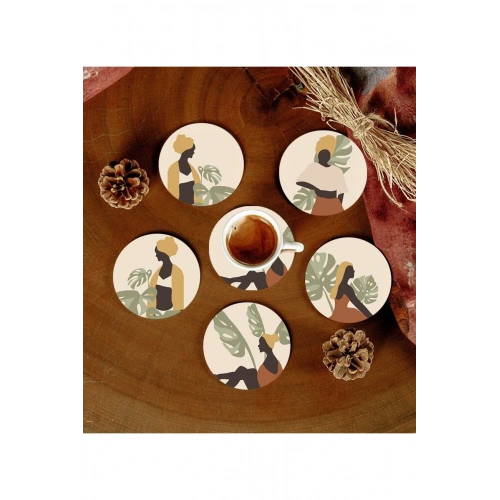 6 Adet Desenli Mdf Bardak Altlığı